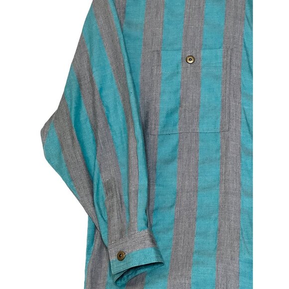VTG Together! Missy L Striped Button-Up Shirt With Turquoise Gray Stripes Pocket - Picture 4 of 16